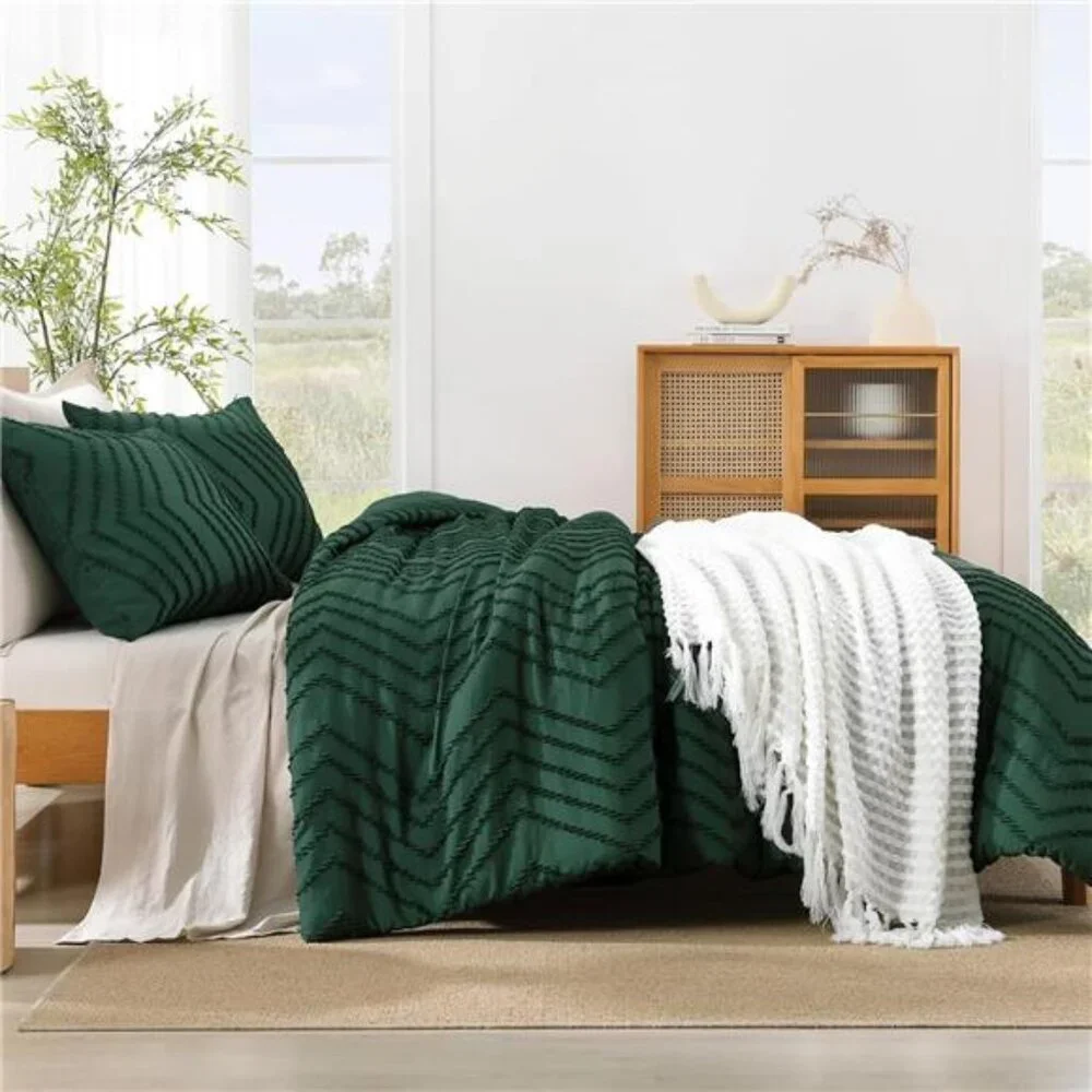 King, Queen, Full Comforter Set Dark Emerald Green, 3 Pieces Lightweight